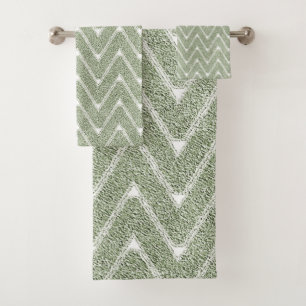 Staubiges Salbeigrünes Chevron-Muster Badhandtuch Set