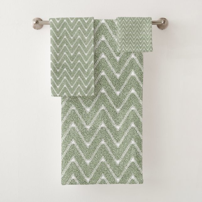 Staubiges Salbeigrünes Chevron-Muster Badhandtuch Set (Insitu)