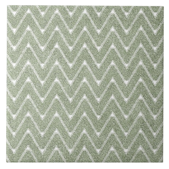 Staubiges Salbeigrünes Chevron-Muster Fliese (Vorderseite)