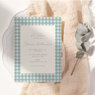 Staubiges Teal-Gingham Klassische elegante Babypar Einladung