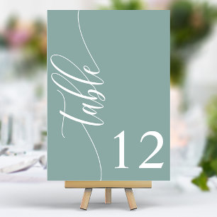 Staubiges Teal Moderne Kalligrafie-Hochzeit Tischnummer