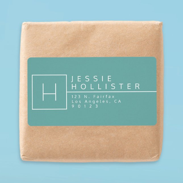 Staubiges Teal monogrammiertes Rücksendeadresse (Von Creator hochgeladen)