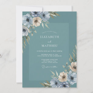 Staubiges Teal Serene Botanische Hochzeit Einladung