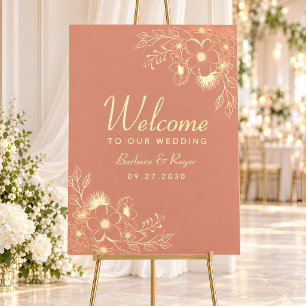 Staubiges Terrakotta-Gold-Blumen-Hochzeitswillkomm Poster