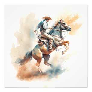 Staubiges Western-Aquarell „Bucking Bronco“ Fotodruck