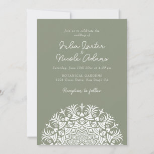 Staubolivgrüner abstrakter Mandala-Hochzeit Einladung