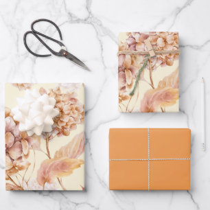 Stauborange rosa Blumen elegantes modernes Muster Geschenkpapier Set