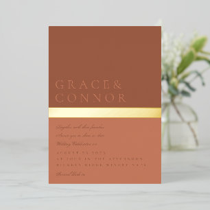 Stauborange Terrakotta Goldfolie Streifen Hochzeit Folieneinladung