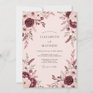 Staubrosa atemberaubende florale Hochzeit Einladung