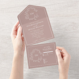 Staubrosa Blätterkranz Monogramm Hochzeit All In One Einladung