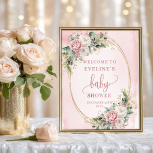 Staubrosa Blumen Gold Willkommen Baby Shower Schil Poster