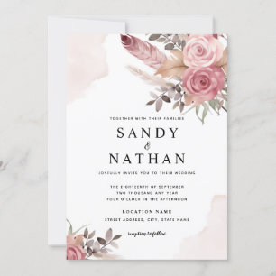 Staubrosa Boho-Blumen Hochzeitseinladung Einladung