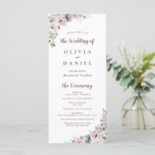 Staubrosa Boho-Blumen-Rustical-Hochzeitsprogramm Menükarte