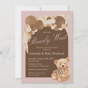 Staubrosa Boho-Teddybär-Baby-Party Einladung