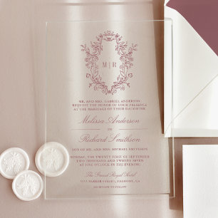 Staubrosa Chinoiserie-Wappen-Monogramm-Hochzeit Acryleinladungen
