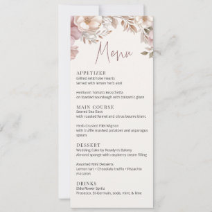 Staubrosa Creme Magnolie Blumen Hochzeitsmenükarte Einladung