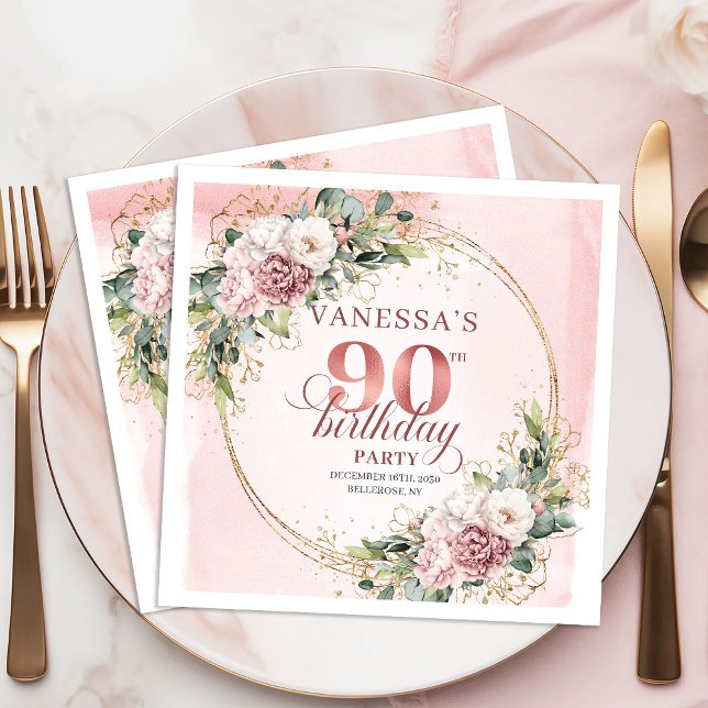Staubrosa Eukalyptus Boho 90. Geburtstagsfeier   Serviette (Dusty Pink Eucalyptus Boho 90th Birthday Party Napkins)