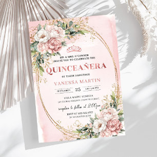 Staubrosa Florale Eukalyptus Quinceañera Geburtsta Einladung