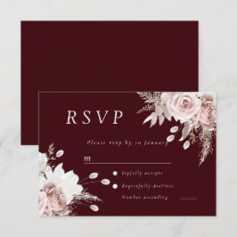 Staubrosa Florale Hochzeit Tief Burgunderrot RSVP Karte