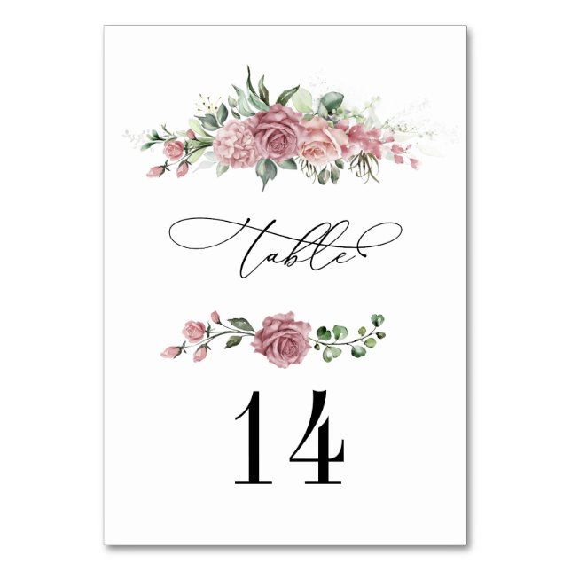 Staubrosa Florale Hochzeit   Tischnummer (Vorderseite)