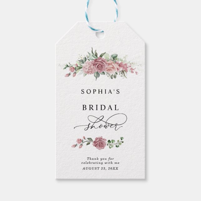Staubrosa Florale Hochzeitsdusche Geschenkanhänger (Vorderseite)