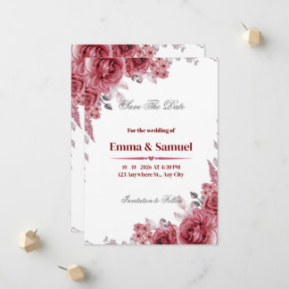 Staubrosa florale schwarze Save-The-Date-Karte Ankündigung