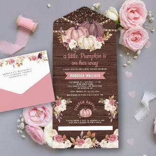 Staubrosa Florales Holz-Kürbis-Baby-Party All In One Einladung