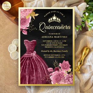 Staubrosa florales Pflaumenkleid Schwarze Quincean Folieneinladung