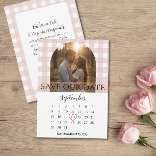 Staubrosa Gingham Verlobungsfoto Tor Hochzeit Save The Date