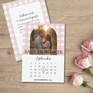Staubrosa Gingham Verlobungsfoto Tor Hochzeit Save The Date