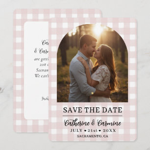 Staubrosa Gingham Verlobungsfoto Tor Hochzeit Save The Date