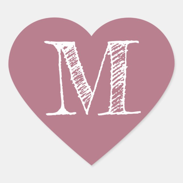 Staubrosa Herz Minimalistisches Monogramm Initiale Herz-Aufkleber (Vorderseite)