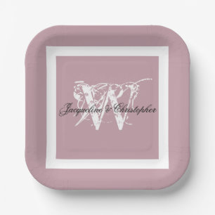 Staubrosa Hochzeit Elegantes Monogramm & Namen Chi Pappteller