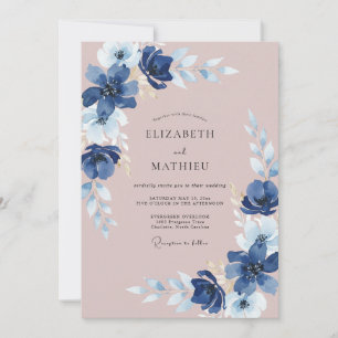 Staubrosa Indigo Gemalte Hochzeit Einladung
