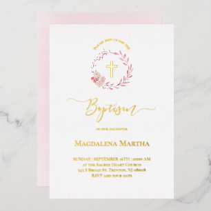 Staubrosa Kranz Aquarell Taufe Folieneinladung