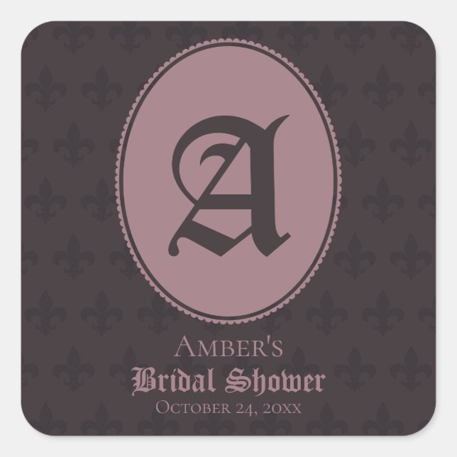 Staubrosa Monogramm Fleur-de-Lis  Quadratischer Aufkleber (Vorderseite)