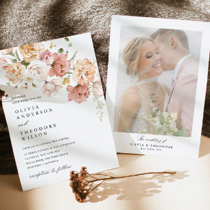 Staubrosa Rosen Florale Hochzeitsfoto Rückseite Einladung