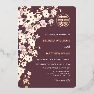 Staubrosa Rosen-Gold Chinesische Hochzeit Folieneinladung