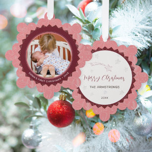 Staubrosa Schneeblumen-Baby-Erstweihnachtsfoto Ornament Karte