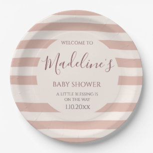 Staubrosa Streifen Minimalistische Babyparty für M Pappteller