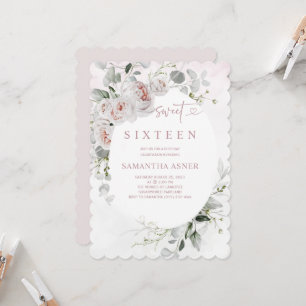 Staubrosa und weiße Rose Sweet 16 Einladung
