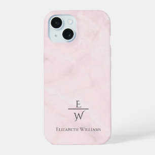 Staubrosa und weißer Marmorglitter personalisiert iPhone 15 Hülle