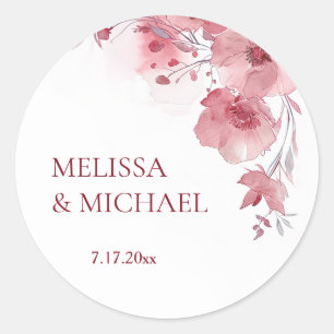 Staubrosa Wasserfarben Blumen Hochzeit Runder Aufkleber