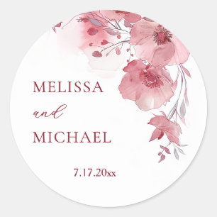 Staubrosa Wasserfarben Blumen Hochzeit Runder Aufkleber