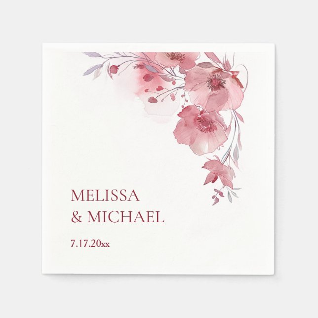 Staubrosa Wasserfarben Blumen Hochzeit Serviette (Vorderseite)