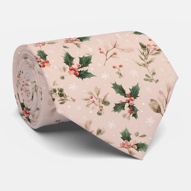Staubrosa Weihnachts-Stechpalme Botanischer Schnee Krawatte (Gerollt)