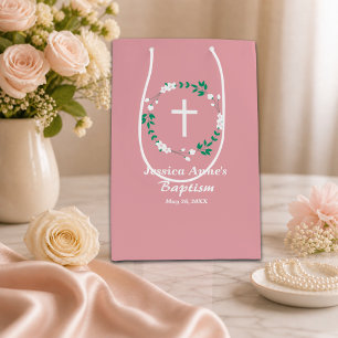 Staubrosa Weiße Kreuz Blumenwappen Taufe Mittlere Geschenktüte