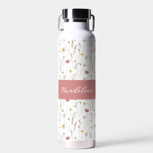 Staubrosa Wildblumen-Wasserfarbe-Monogramm-Name Trinkflasche