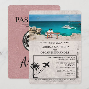 Staubrosafarbene Aruba-Pass-Hochzeitseinladung Einladung