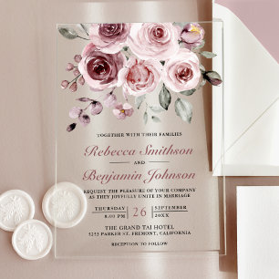 Staubrosafarbene Rosen Hochzeit Acryleinladungen